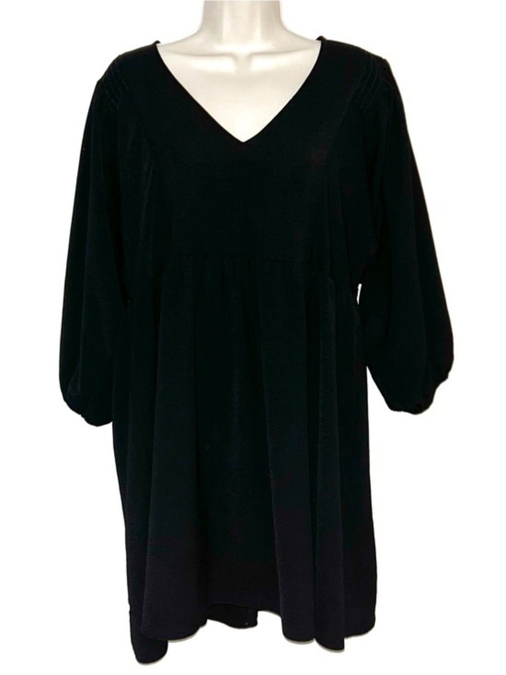 vestique Black V-Neck Long Sleeve Babydoll Dress
